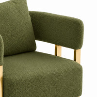 Jiya Accent Club Chair Set of 2, Sponge Fill Green Teddy Fleece, Gold Legs