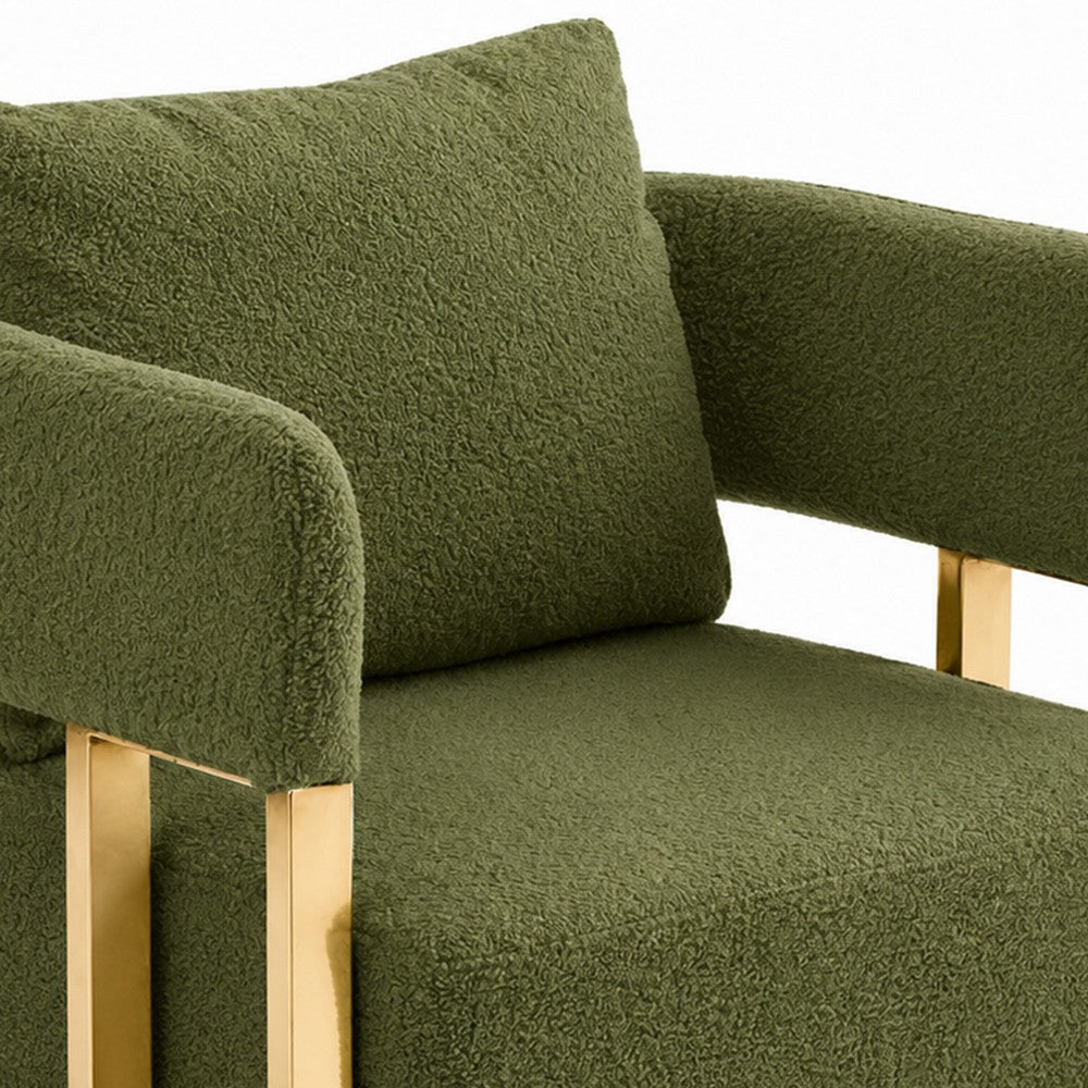 Jiya Accent Club Chair Set of 2, Sponge Fill Green Teddy Fleece, Gold Legs
