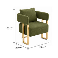 Jiya Accent Club Chair Set of 2, Sponge Fill Green Teddy Fleece, Gold Legs