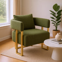 Jiya Accent Club Chair Set of 2, Sponge Fill Green Teddy Fleece, Gold Legs