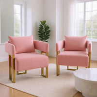 Jiya Accent Club Chair Set of 2, Sponge Fill Pink Velvet, Gold Legs