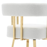 Fara Barstool Chair Set of 2, Foam Fill White Teddy Fleece, Gold Metal