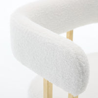 Fara Barstool Chair Set of 2, Foam Fill White Teddy Fleece, Gold Metal