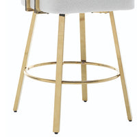 Fara Barstool Chair Set of 2, Foam Fill White Teddy Fleece, Gold Metal