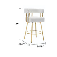 Fara Barstool Chair Set of 2, Foam Fill White Teddy Fleece, Gold Metal