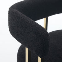 Fara Barstool Chair Set of 2, Foam Fill Black Teddy Fleece, Gold Metal