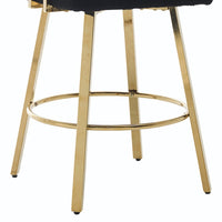 Fara Barstool Chair Set of 2, Foam Fill Black Teddy Fleece, Gold Metal