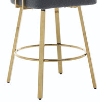 Fara Barstool Chair Set of 2, Foam Fill Gray Teddy Fleece, Gold Metal