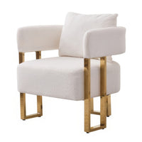 Sery Accent Arm Chair Set of 2, White Teddy Fleece, Gold Square Legs