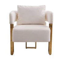 Sery Accent Arm Chair Set of 2, White Teddy Fleece, Gold Square Legs