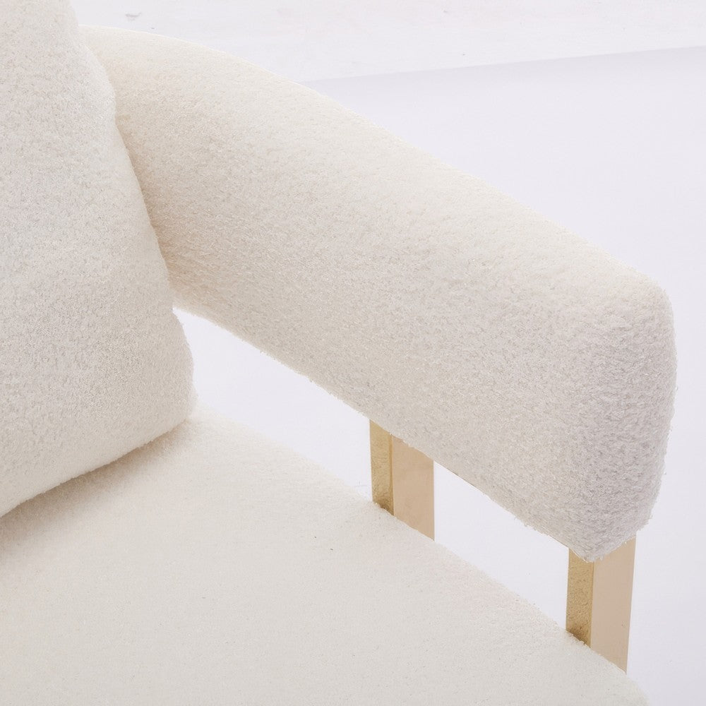 Sery Accent Arm Chair Set of 2, White Teddy Fleece, Gold Square Legs