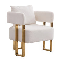 Sery Accent Arm Chair Set of 2, White Teddy Fleece, Gold Square Legs