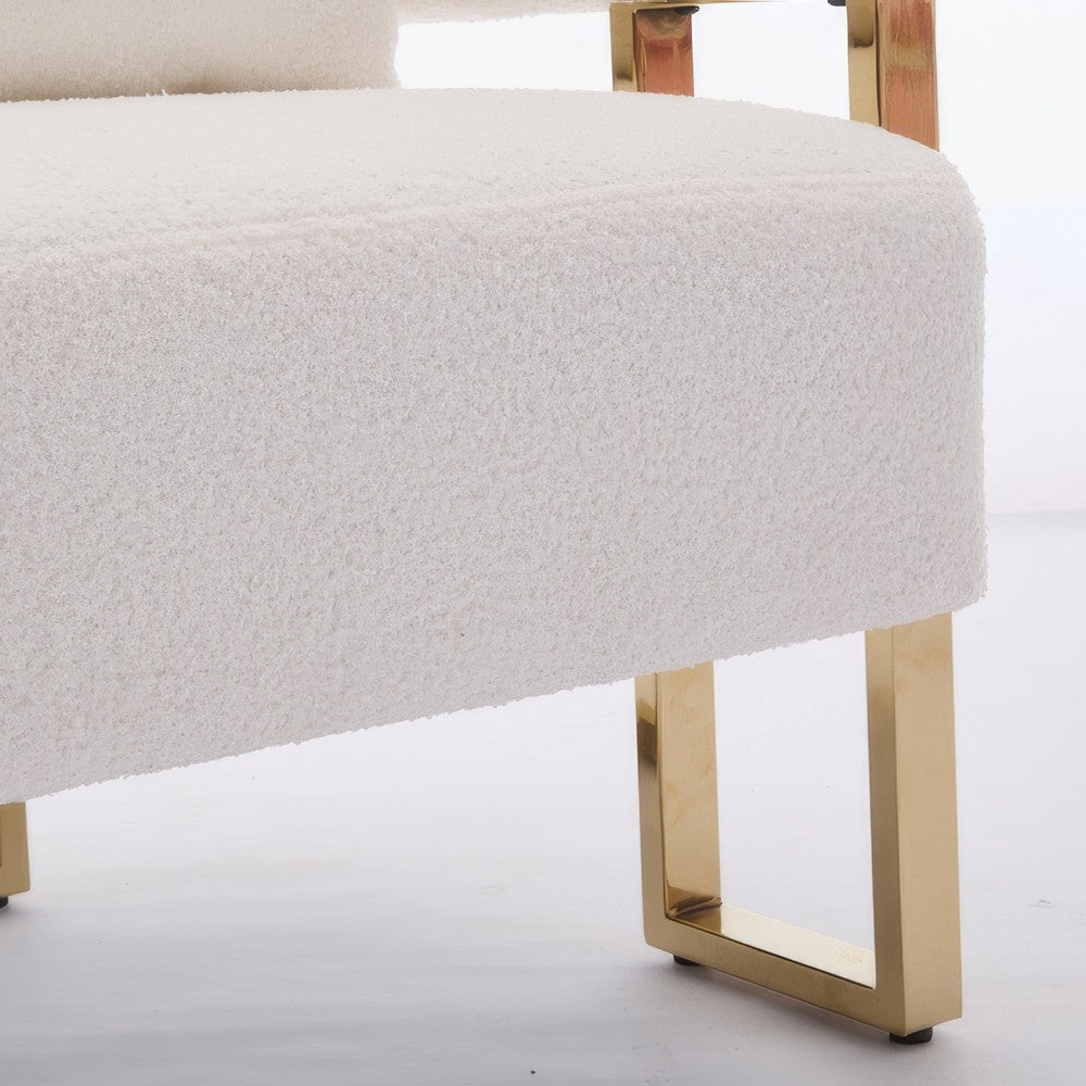 Sery Accent Arm Chair Set of 2, White Teddy Fleece, Gold Square Legs