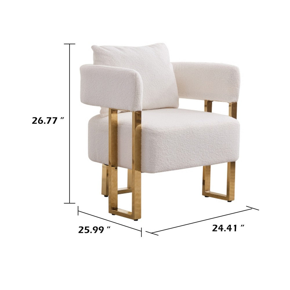 Sery Accent Arm Chair Set of 2, White Teddy Fleece, Gold Square Legs