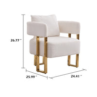 Sery Accent Arm Chair Set of 2, White Teddy Fleece, Gold Square Legs