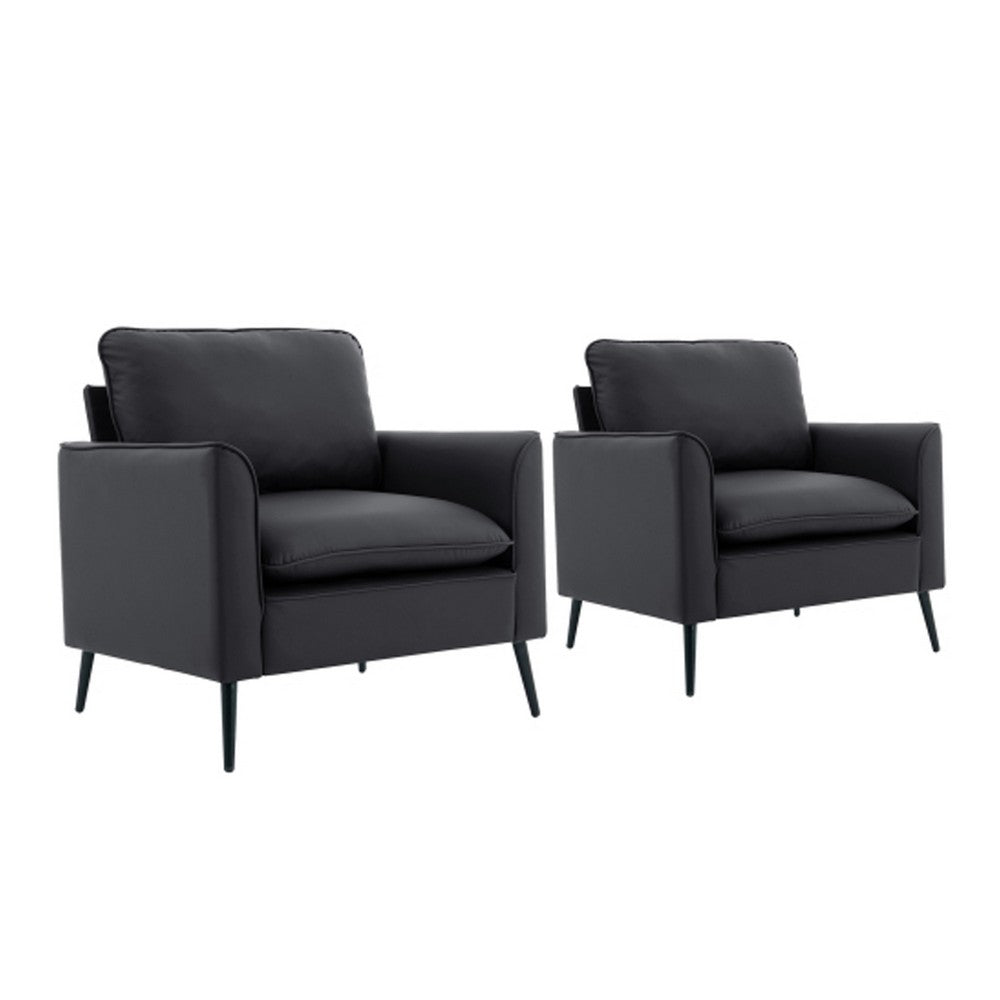 Heya Lounge Sofa Chair Set of 2, Track Arms, Black Faux Leather