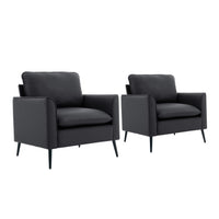Heya Lounge Sofa Chair Set of 2, Track Arms, Black Faux Leather
