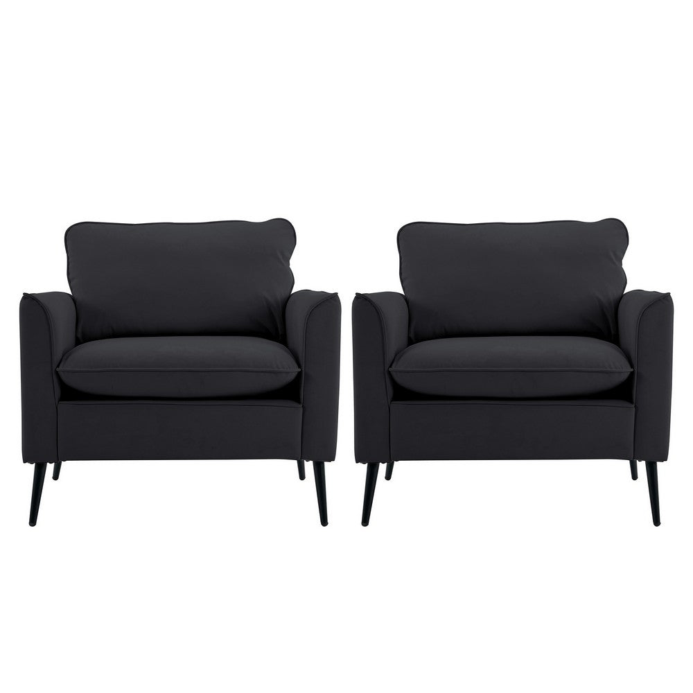 Heya Lounge Sofa Chair Set of 2, Track Arms, Black Faux Leather