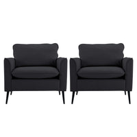 Heya Lounge Sofa Chair Set of 2, Track Arms, Black Faux Leather
