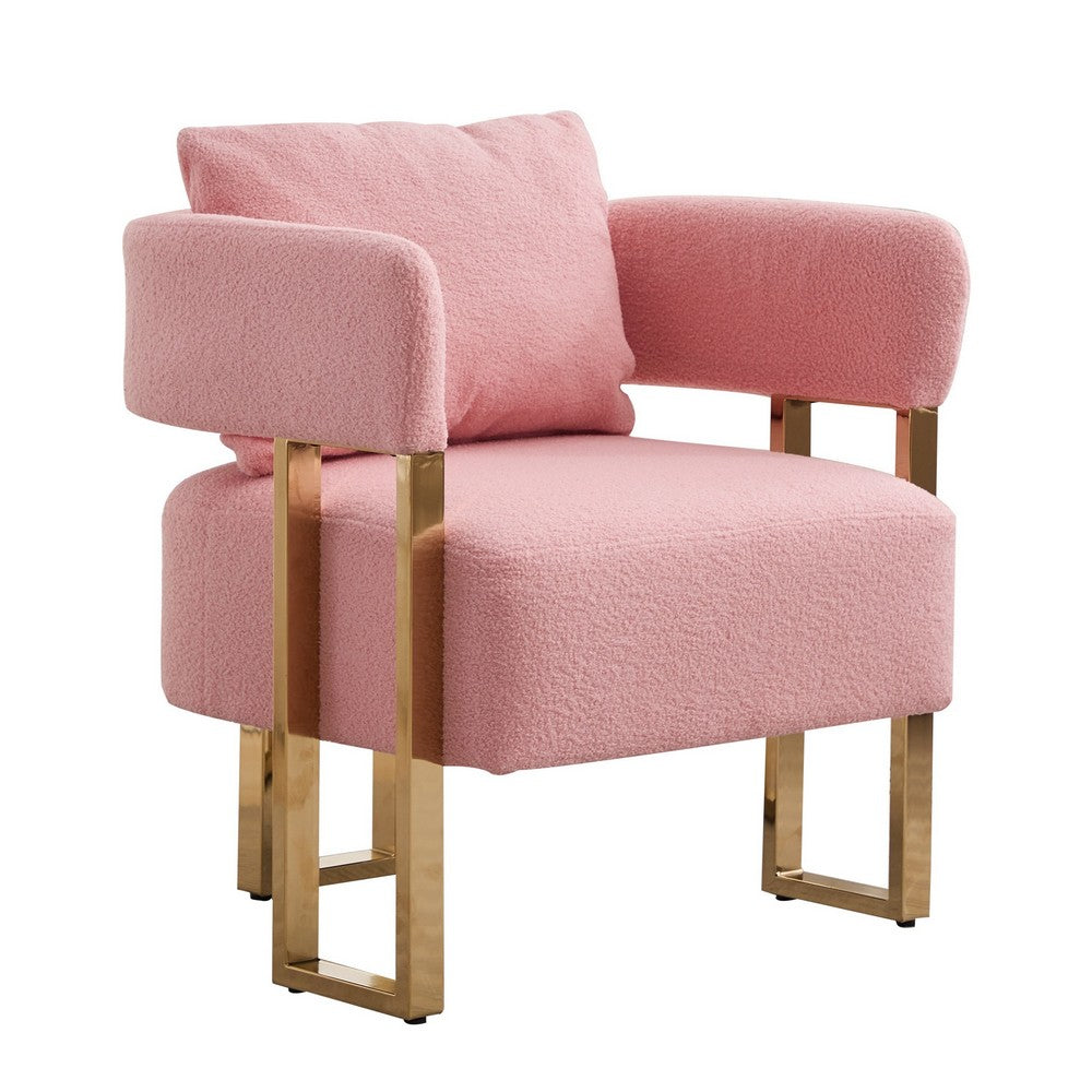 Sery Accent Sofa Chair Set of 2, Pink Teddy Fleece, Gold Square Legs