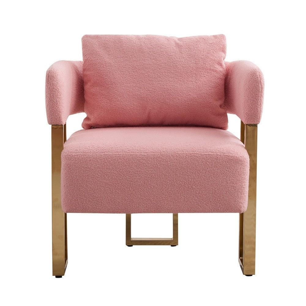 Sery Accent Sofa Chair Set of 2, Pink Teddy Fleece, Gold Square Legs