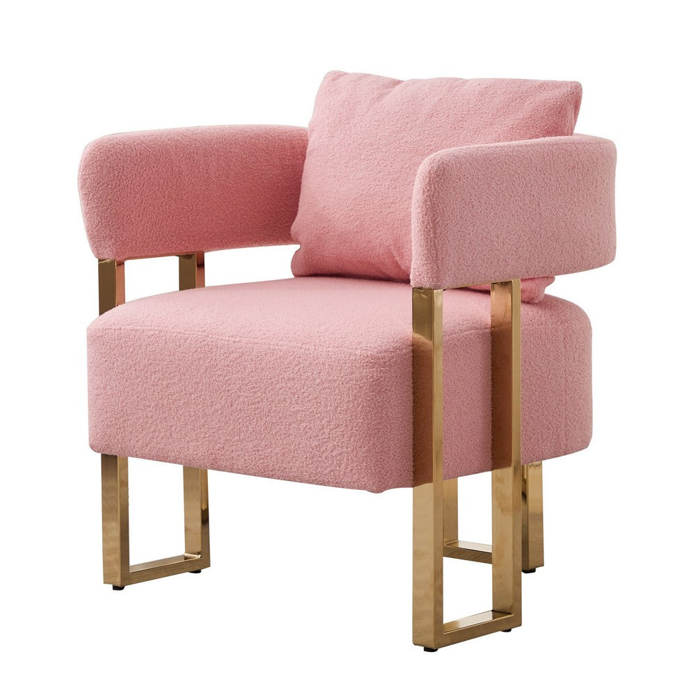 Sery Accent Sofa Chair Set of 2, Pink Teddy Fleece, Gold Square Legs