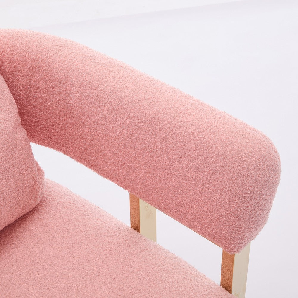 Sery Accent Sofa Chair Set of 2, Pink Teddy Fleece, Gold Square Legs