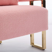 Sery Accent Sofa Chair Set of 2, Pink Teddy Fleece, Gold Square Legs