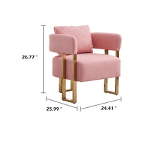 Sery Accent Sofa Chair Set of 2, Pink Teddy Fleece, Gold Square Legs