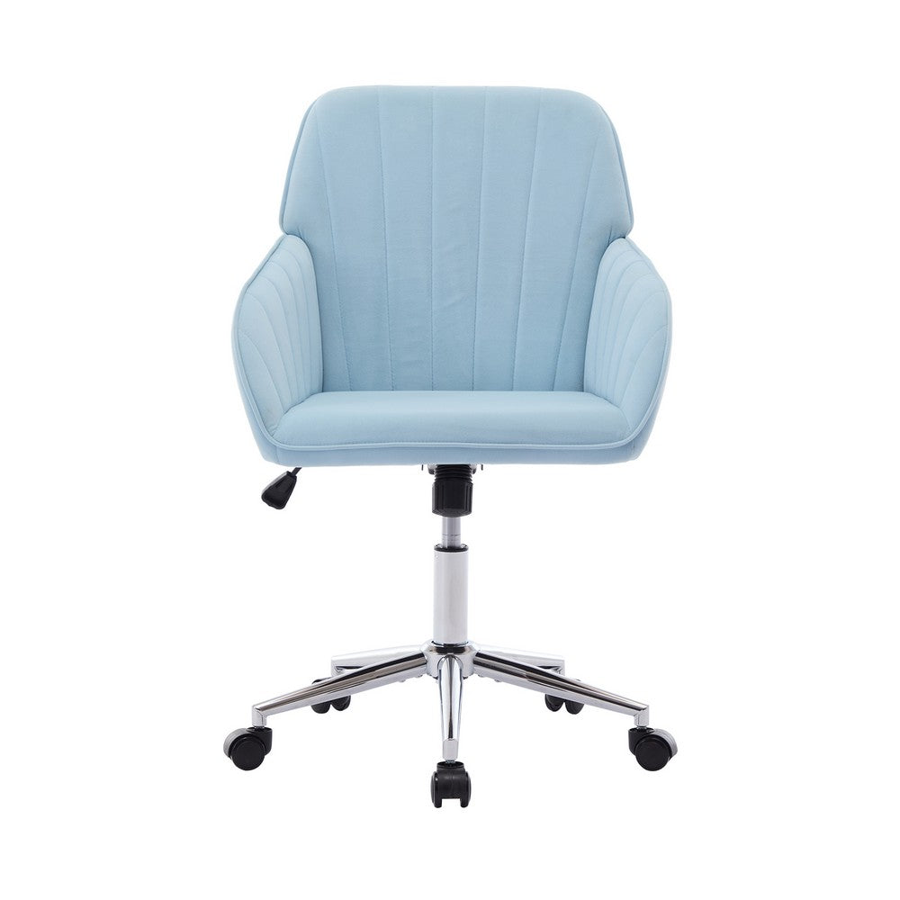 Kena Swivel Office Chair, Baby Blue Tufted Velvet, Adjustable Height