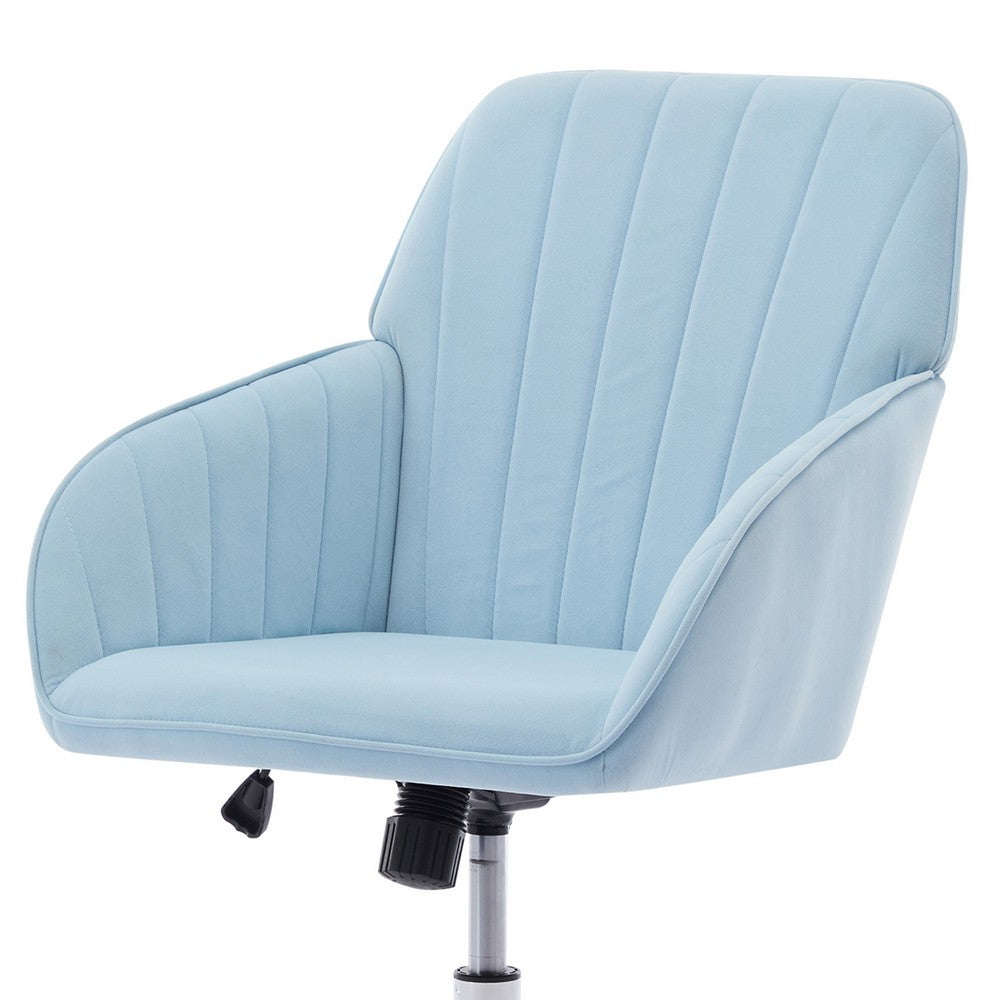 Kena Swivel Office Chair, Baby Blue Tufted Velvet, Adjustable Height