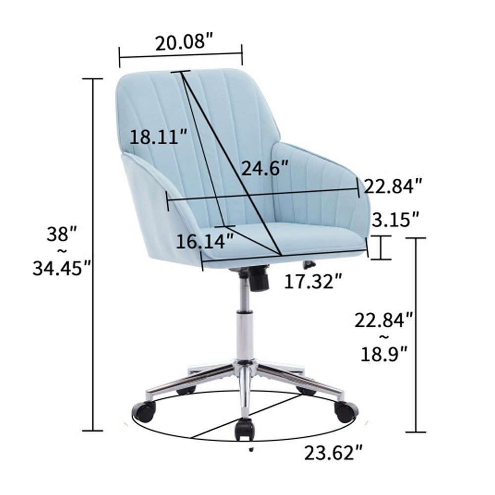 Kena Swivel Office Chair, Baby Blue Tufted Velvet, Adjustable Height