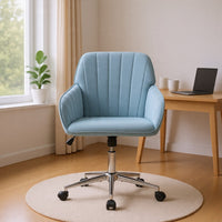 Kena Swivel Office Chair, Baby Blue Tufted Velvet, Adjustable Height