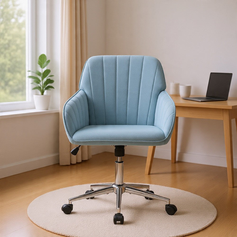 Kena Swivel Office Chair, Baby Blue Tufted Velvet, Adjustable Height
