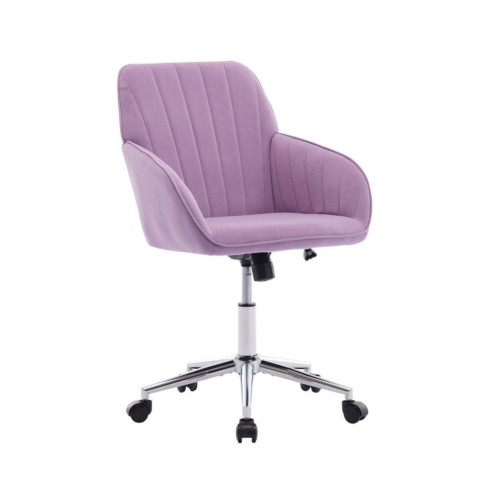 Kena Swivel Office Chair, Lilac Purple Tufted Velvet, Adjustable Height