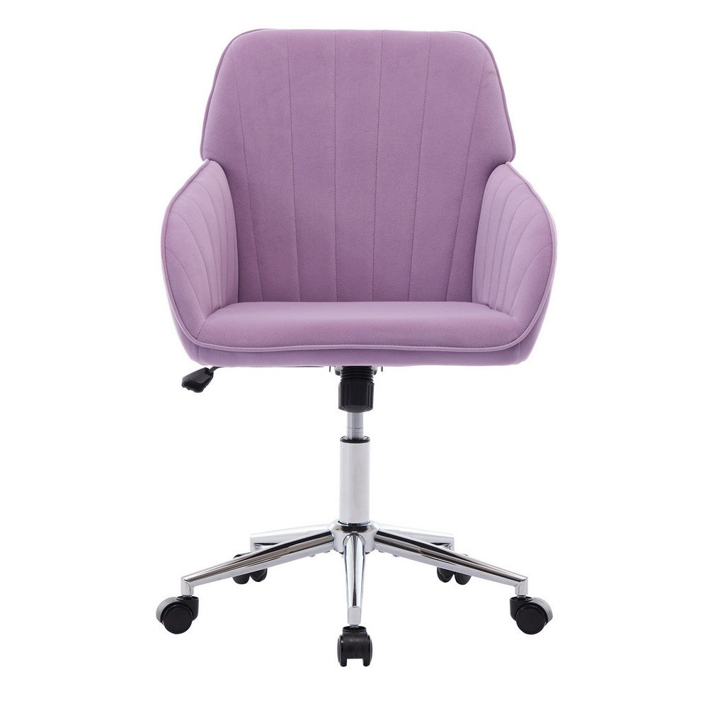 Kena Swivel Office Chair, Lilac Purple Tufted Velvet, Adjustable Height