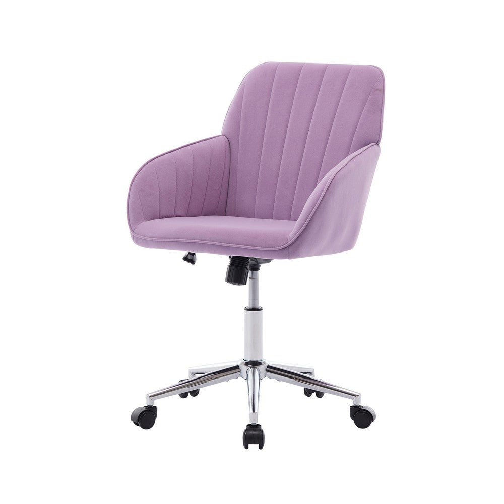 Kena Swivel Office Chair, Lilac Purple Tufted Velvet, Adjustable Height