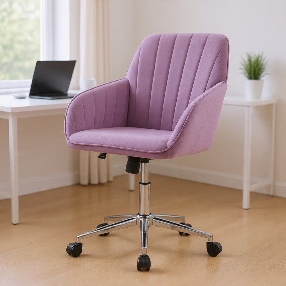 Kena Swivel Office Chair, Lilac Purple Tufted Velvet, Adjustable Height