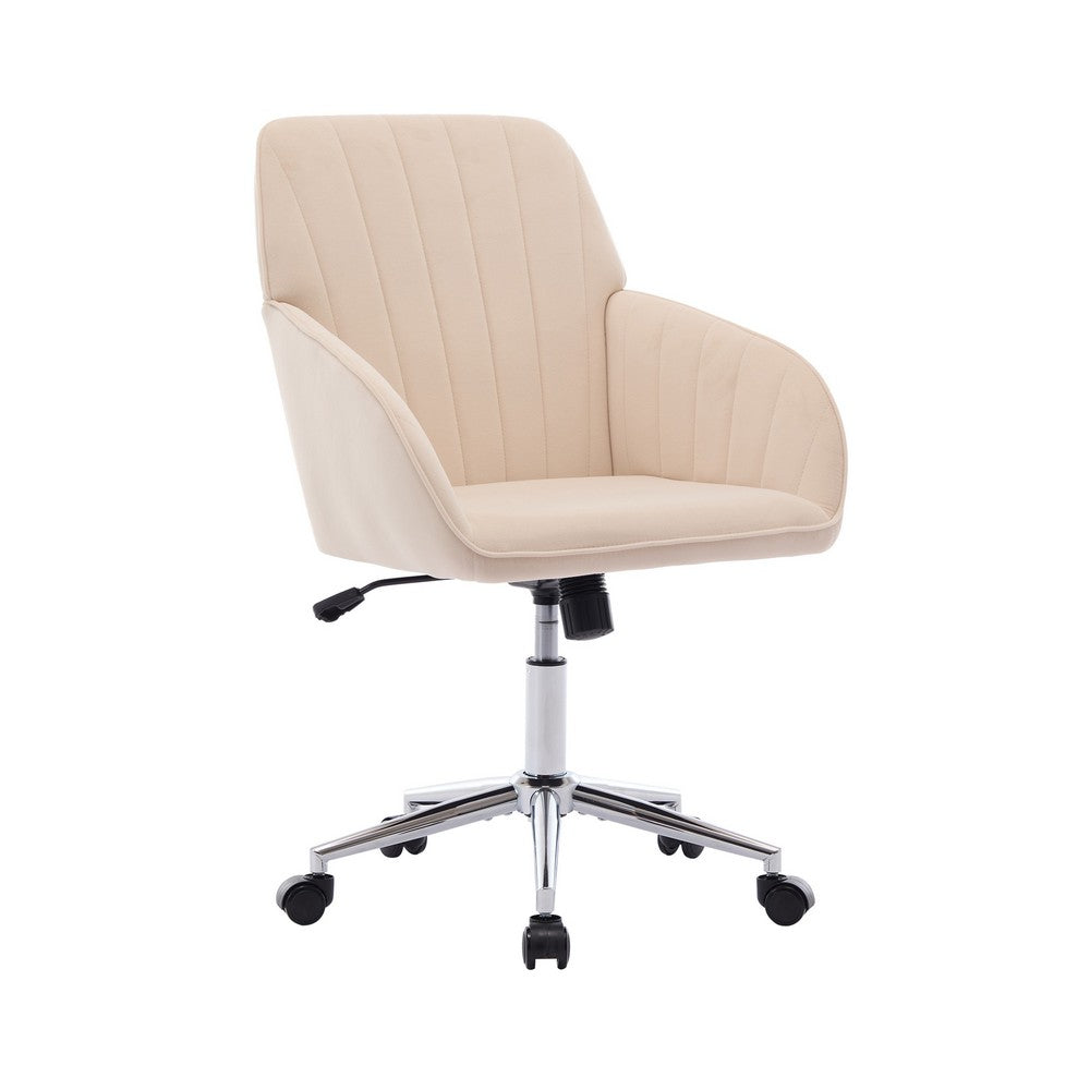 Kena Swivel Office Chair, Khaki Tufted Velvet, Adjustable Height