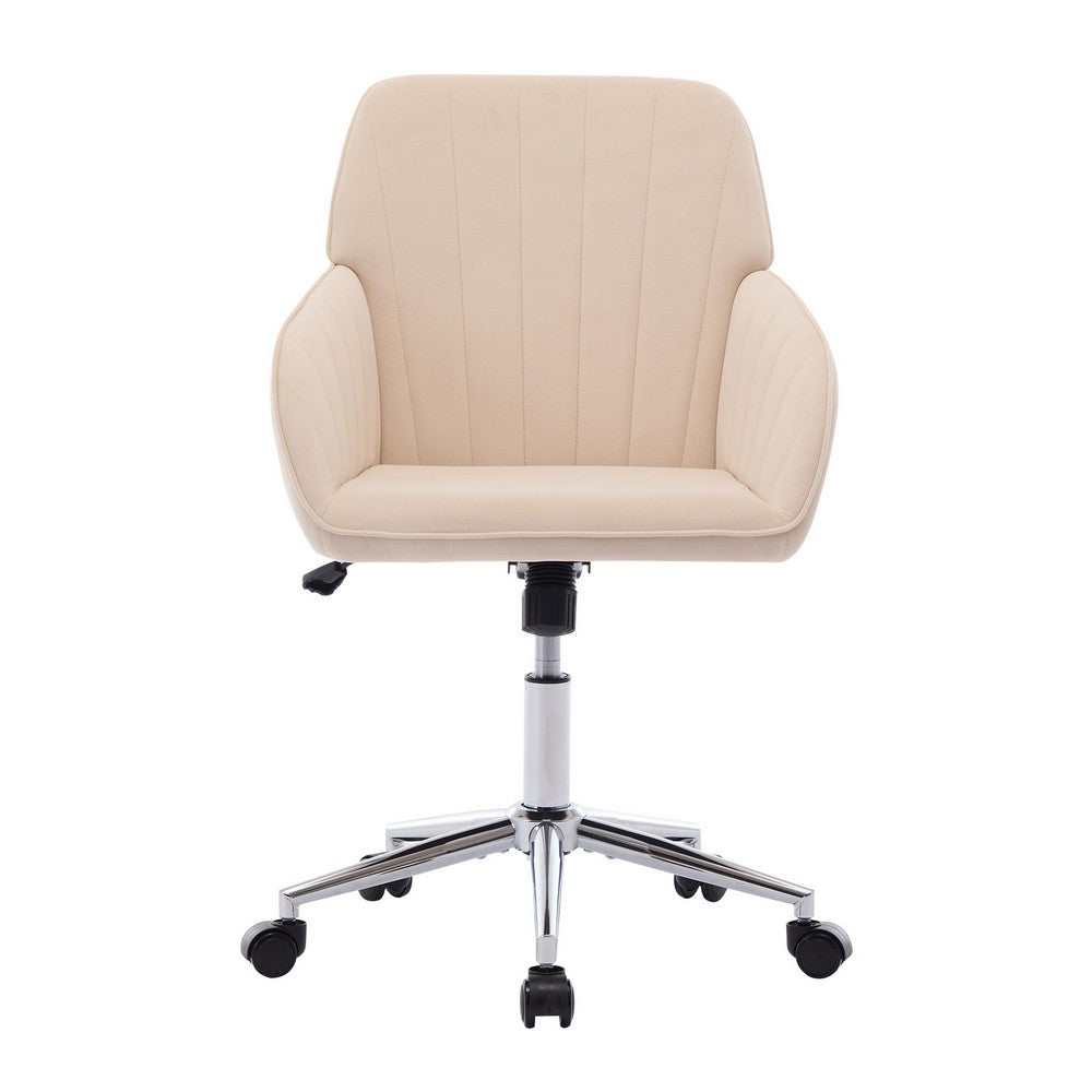 Kena Swivel Office Chair, Khaki Tufted Velvet, Adjustable Height