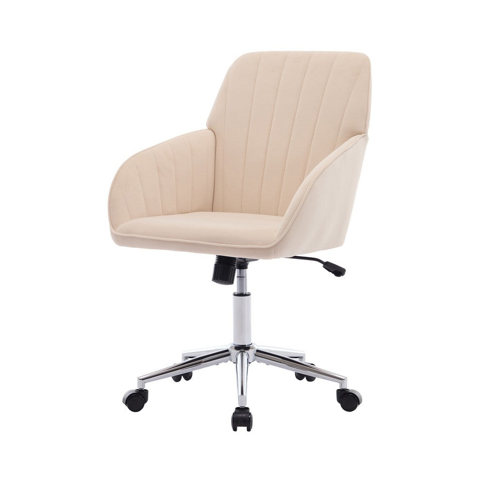 Kena Swivel Office Chair, Khaki Tufted Velvet, Adjustable Height