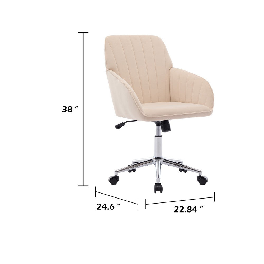 Kena Swivel Office Chair, Khaki Tufted Velvet, Adjustable Height