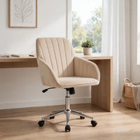 Kena Swivel Office Chair, Khaki Tufted Velvet, Adjustable Height