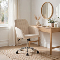 Kena Swivel Office Chair, Khaki Tufted Velvet, Adjustable Height