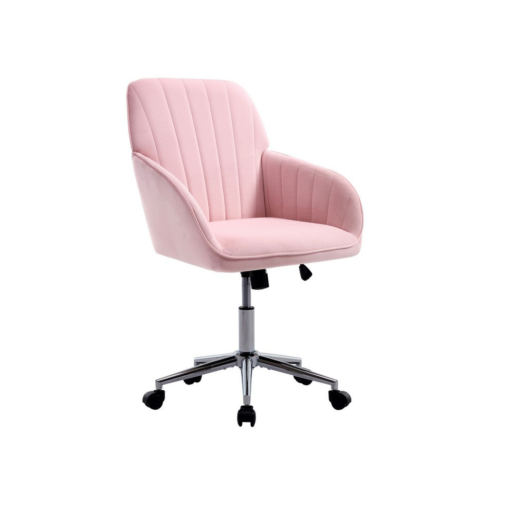 Kena Swivel Office Chair, Baby Pink Tufted Velvet, Adjustable Height