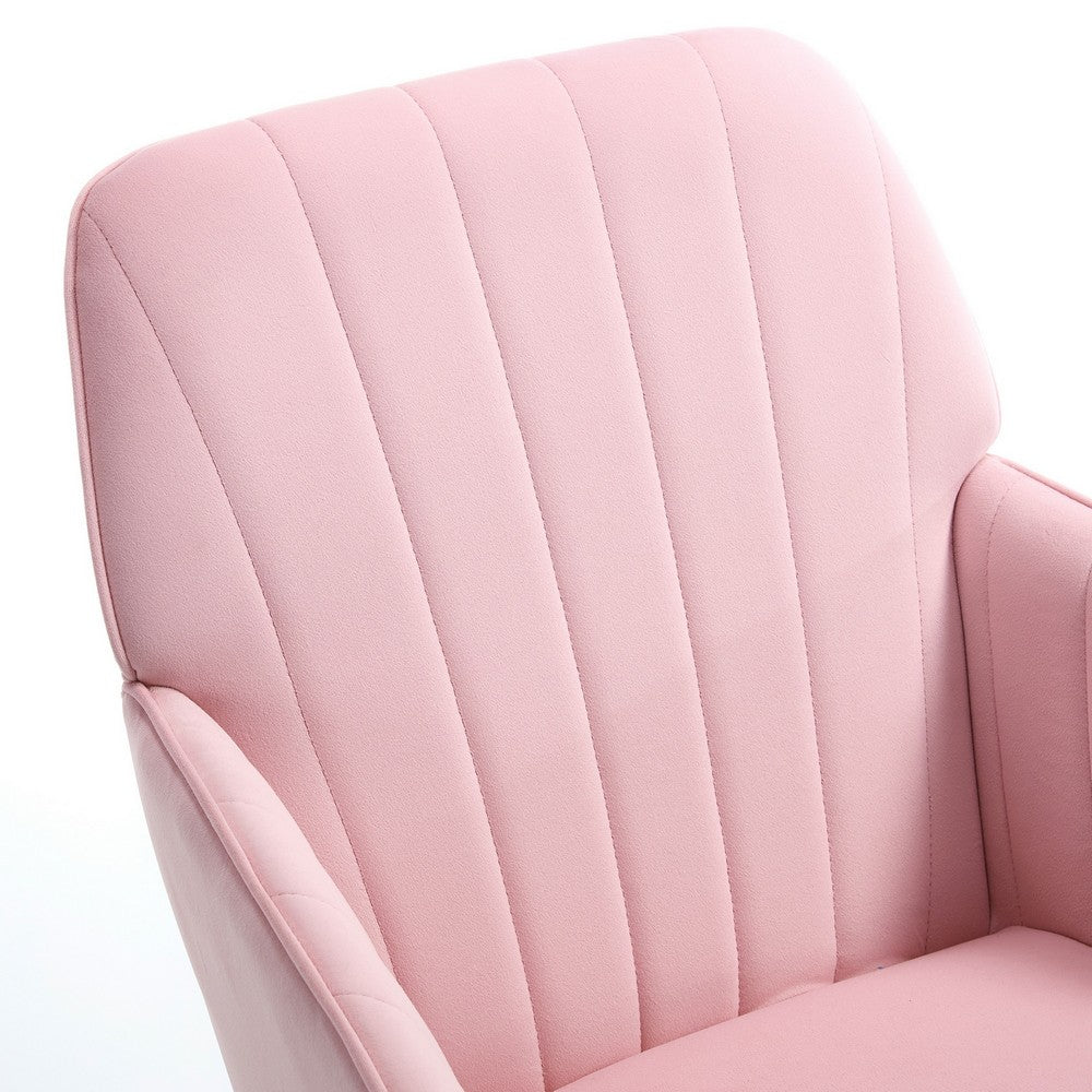 Kena Swivel Office Chair, Baby Pink Tufted Velvet, Adjustable Height