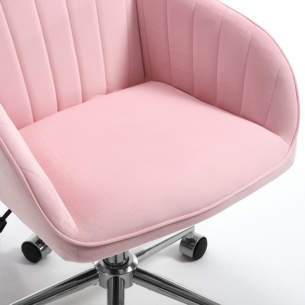 Kena Swivel Office Chair, Baby Pink Tufted Velvet, Adjustable Height