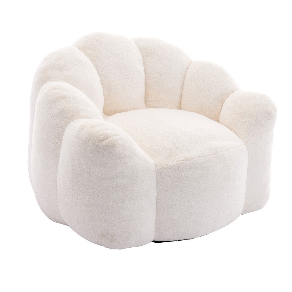 Lery Lotus Accent Sofa Chair, Compressed Bean Bag, White Faux Fur