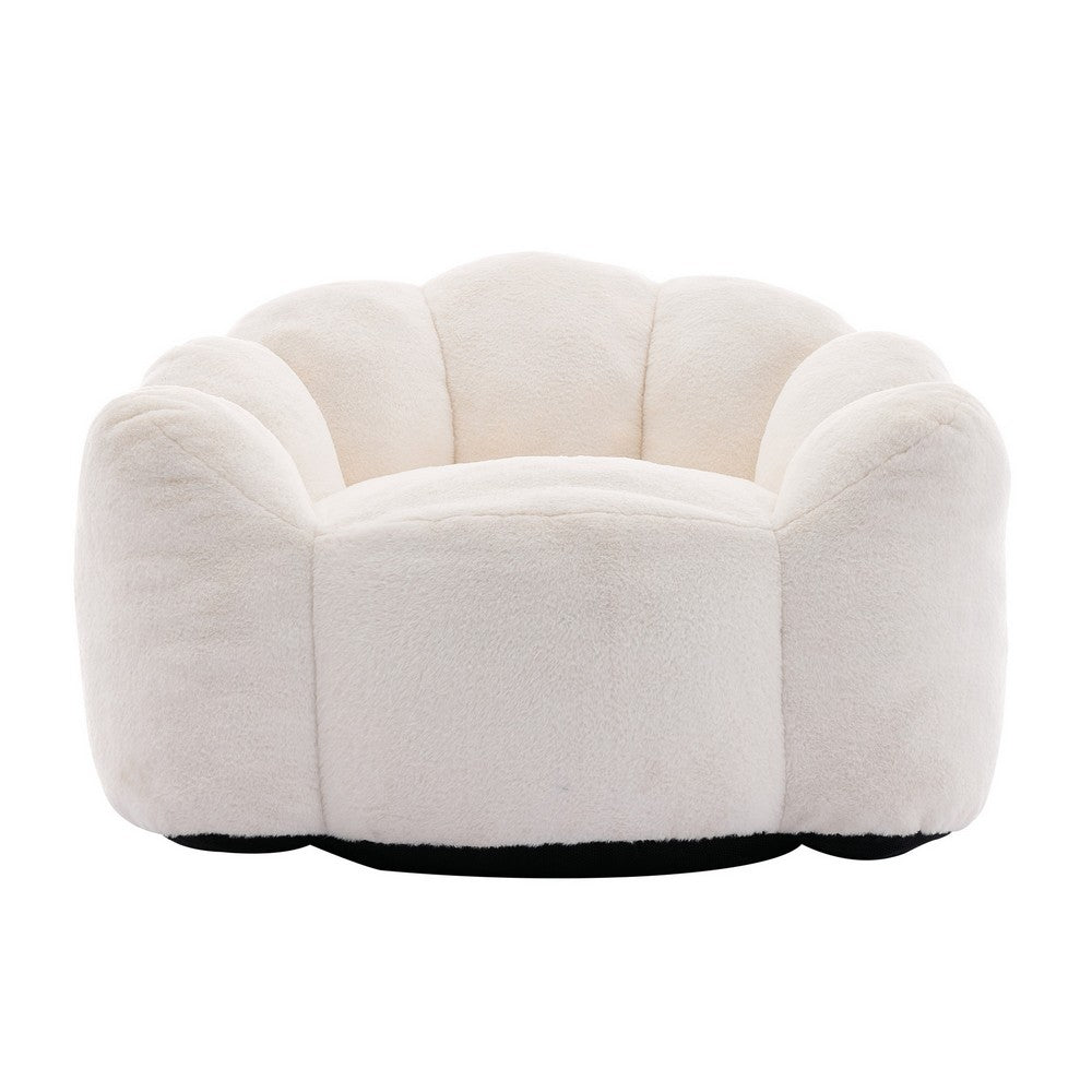 Lery Lotus Accent Sofa Chair, Compressed Bean Bag, White Faux Fur