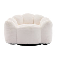 Lery Lotus Accent Sofa Chair, Compressed Bean Bag, White Faux Fur